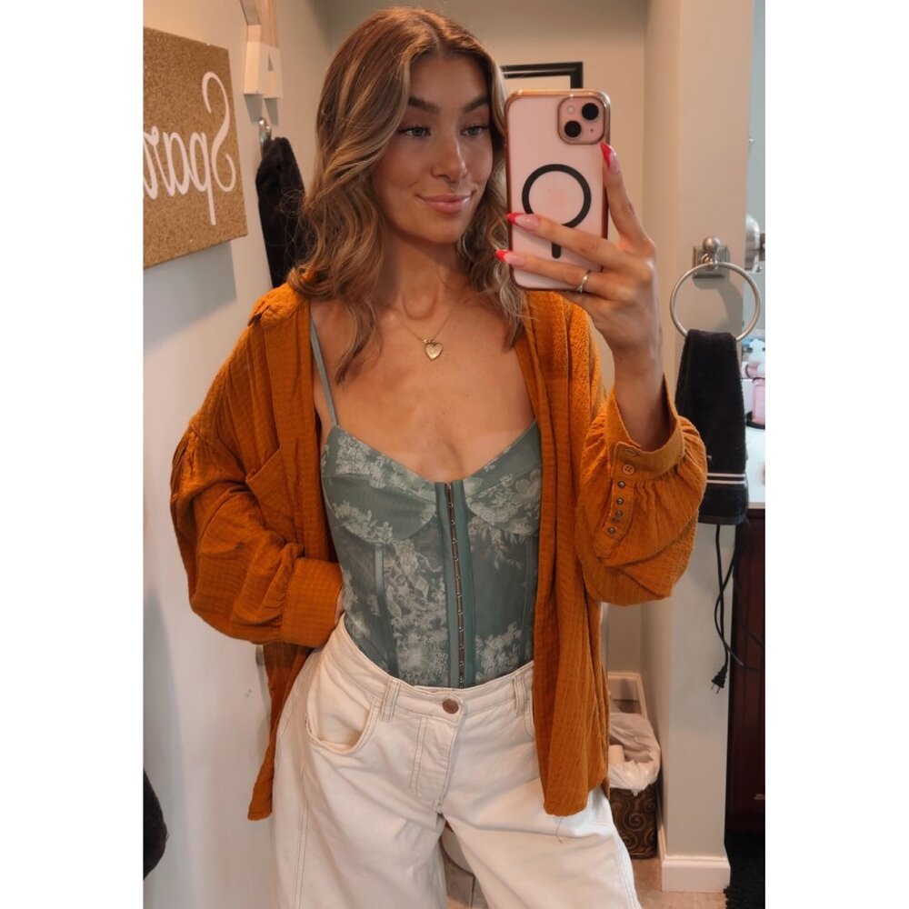 FREE PEOPLE Night Rhythm Printed Bodysuit / Sage Combo - Picture 4 of 5